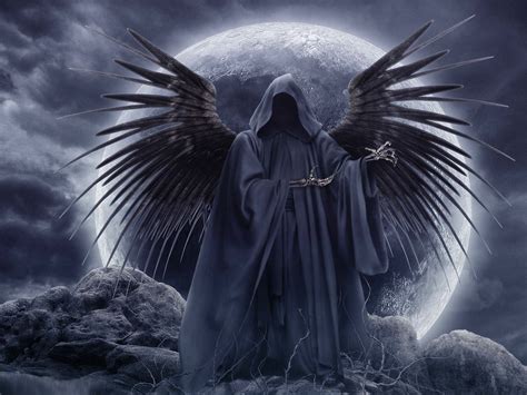 Clouds wings grim reaper moon gothic skeletons skyscapes wallpaper
