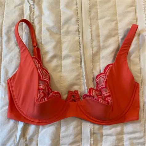 VTG Y K VICTORIAS Secret Bra D Coral Very Sexy Lace Push Up Without