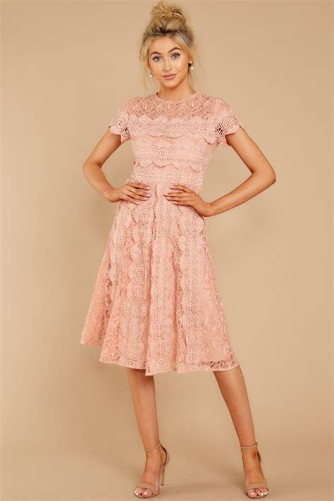 Light Pink Lace Midi Dress For A Wedding Guest Or Spring Event