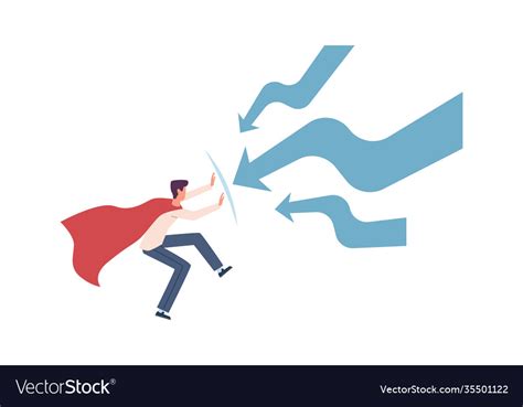 Man Try Stopping Finance Decrease Super Hero Vector Image