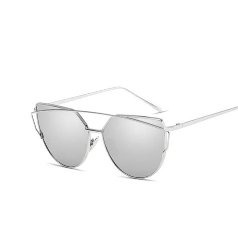 women cat eye sunglasses metal twin beams sun glasses coating mirror glasses classic brand
