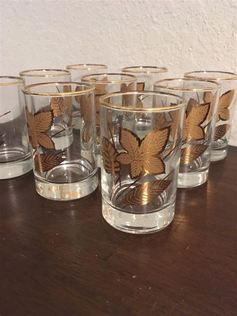 Libbey Gold Leaf Juice Glasses 4 Ounce Set Of Nine Etsy Uk