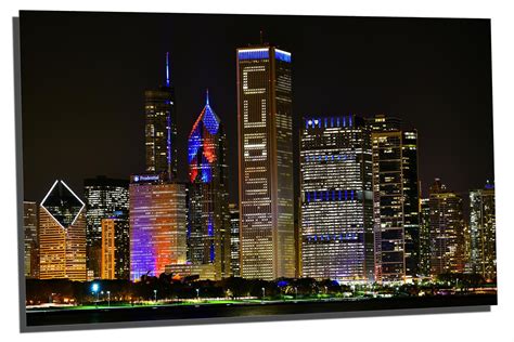 Chicago Cubs Skyline At Night Metal Print Wall Art Hd Aluminum Canvas