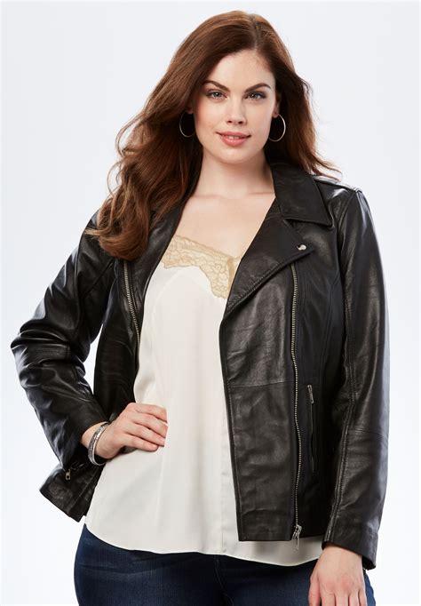 Roamans Womens Plus Size Leather Moto Jacket Ebay