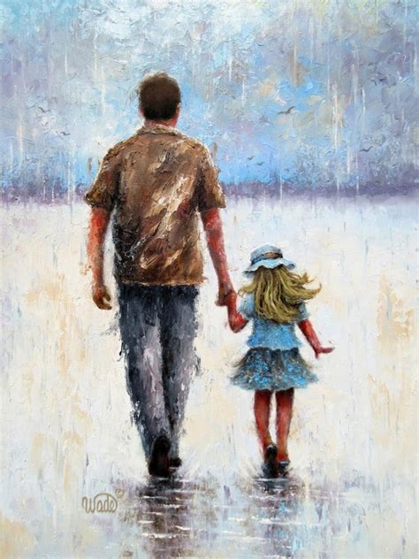 Original Watercolor Painting Dad And Daughter Looking Up Into The Sky