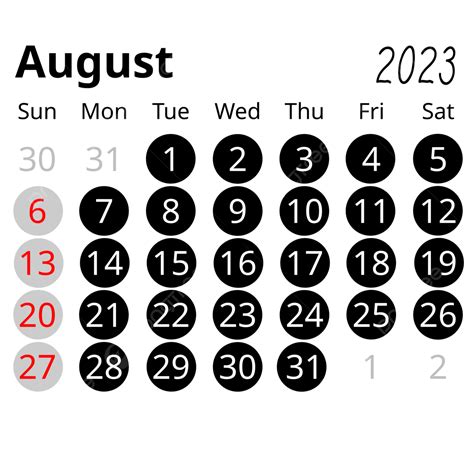 Simple Minimalist Circle Style Black August 2023 Calendar August 2023
