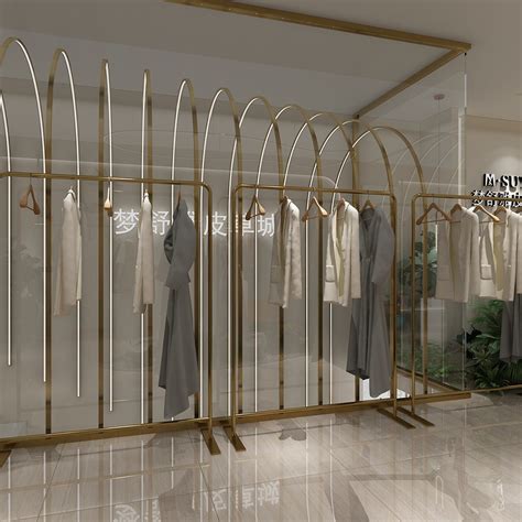 Shop Design Metal Stainless Steel Gold Clothing Dress Display Rack