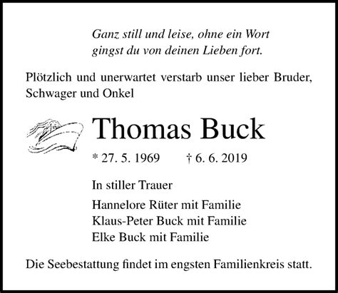 Traueranzeigen Von Thomas Buck Trauer Anzeigende