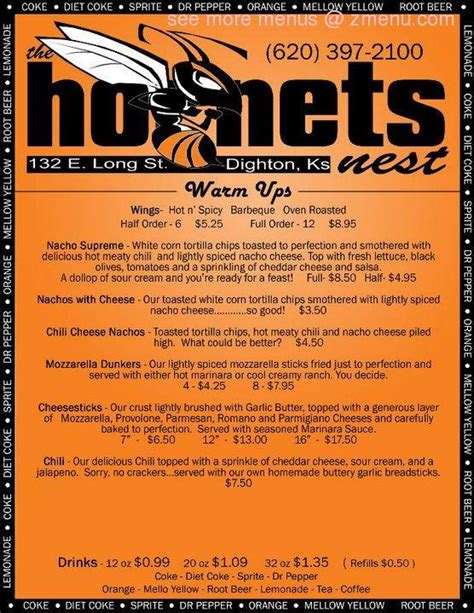Online Menu Of Hornets Nest Restaurant Dighton Kansas 67839 Zmenu