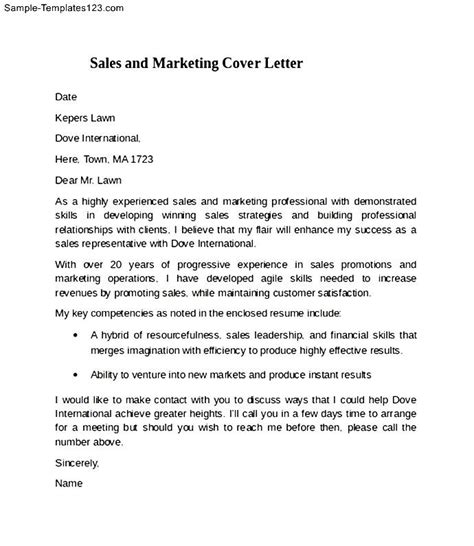 Professional cover letter samples and writing tips. Sales and Marketing Cover Letter Example - Sample ...