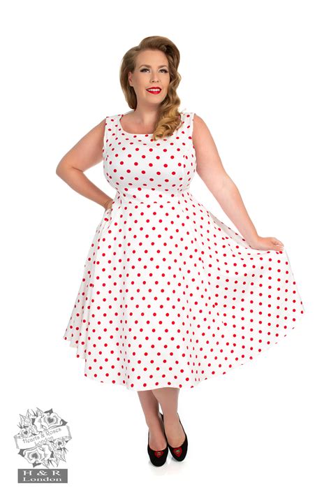 Cindy Polka Dot Swing Dress In White Hearts And Roses London