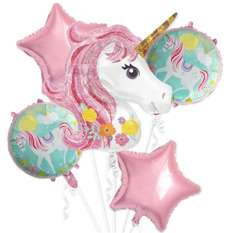 5pcslot Large Size Pink Unicorn Bouquet Foil Balloons 18inch Star