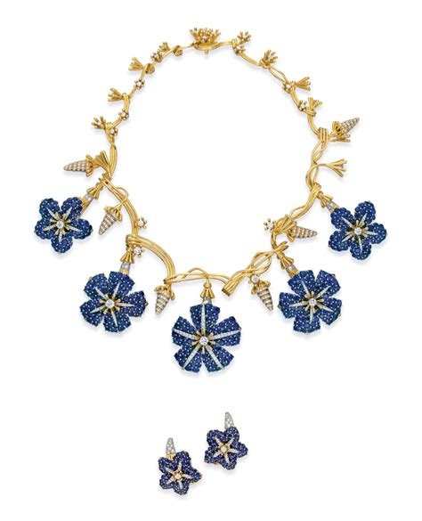 a suite of sapphire diamond and gold morning glory jewelry by jean schlumberger tiffany and co