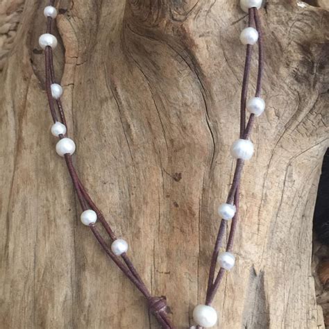 Tiny Pearl And Leather Lariat Style Necklace Etsy