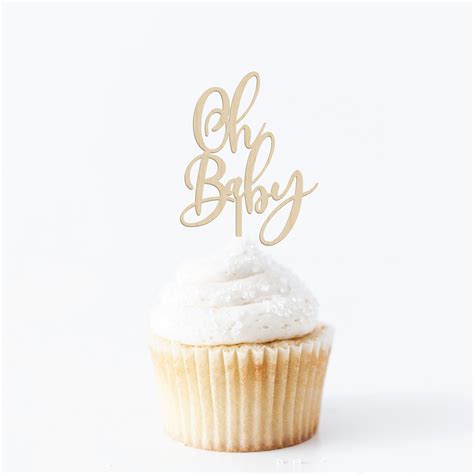 Oh Baby Cupcake Toppers Baby Shower Cupcake Toppers Gold Etsy