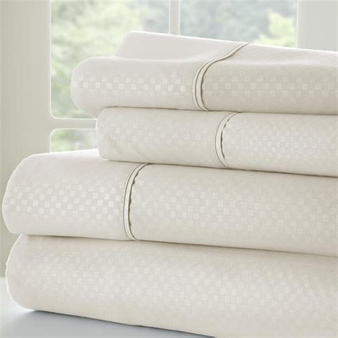 Noble Linens Premium Ultra Soft 4 Piece Embossed Checkered Bed Sheet