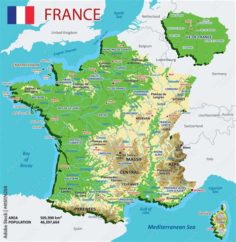 Obraz Vector Geographic Map Of France High Detailed Atlas Of France