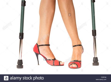 Woman On Crutches Stock Photo Alamy