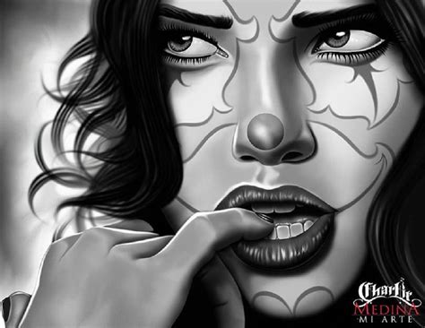 Clown Secrets By Charlie Medina Sexy Woman Tattoo Canvas Art Print