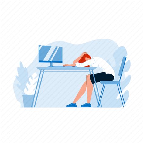 Asleep At Desk Business Woman Office Overworked Illustration Download On Iconfinder