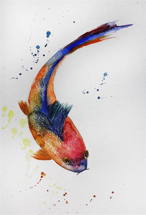 Original Watercolor Painting Fish Koi Fish Art Gold Fish