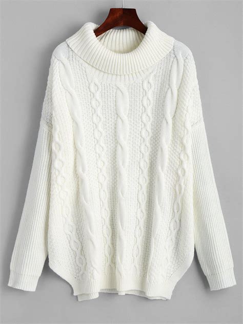 31 Off 2019 Oversized Turtleneck Cable Knit Sweater In White Zaful