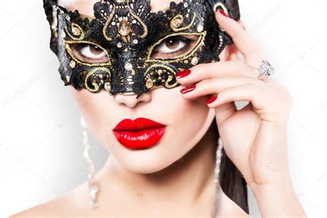 Woman Wearing Masquerade Carnival Mask Stock Photo Subbotina