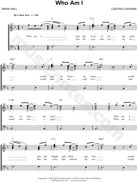 Casting Crowns Who Am I Sheet Music In F Major Transposable