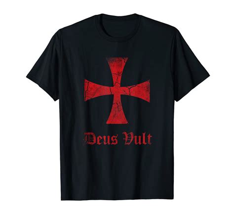 S Distressed Deus Vult Knights Templar Cross Crusader T Shirt