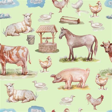 Premium Vector Domestic Animals Farm Cow Sheep Horse Chicken Rooster