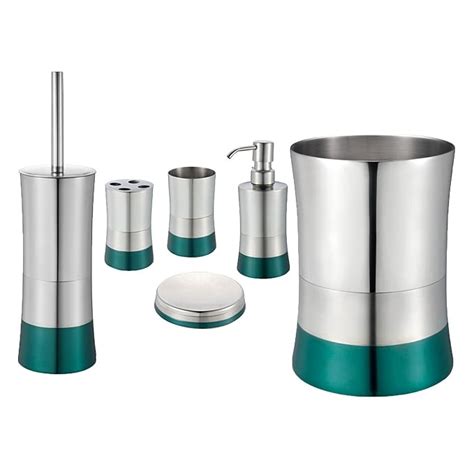 Teal 6 Piece Bathroom Accessory Set Stainless Steel Trash