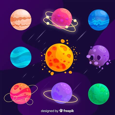 Colorful Different Flat Planets Collection Free Vector