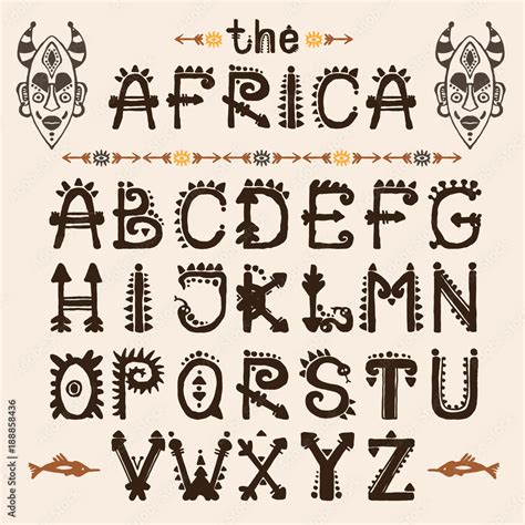 Vecteur Stock Hand Drawn Pattern With Tribal Font Typeface And Mask