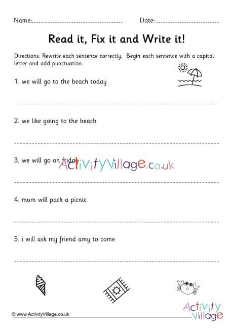 Correct The Sentence Worksheet Ks1