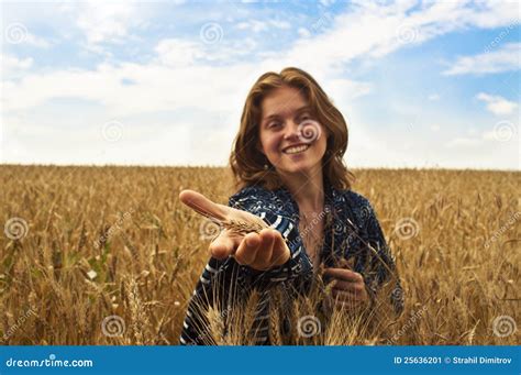 Beautiful Woman On Wheatfield Iii Stock Image Image Of Landscape Rural 25636201