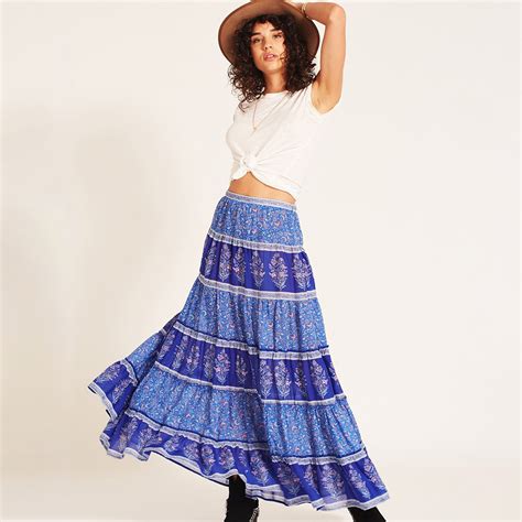 Gypsy Blue Wisteria Maxi Skirt Women Boho Vintage Inspired Long Skirt