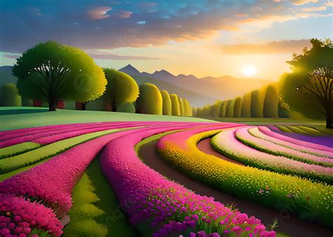 Nature Background Sunset Wallpaer With Beautiful Flower Farms