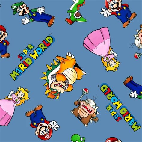 Bty Mario And Friends Nintendo Super Mario World Blue Cotton Fabric By