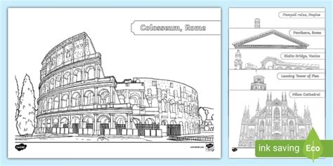 Italian Landmarks Colouring Pages Teacher Made Twinkl