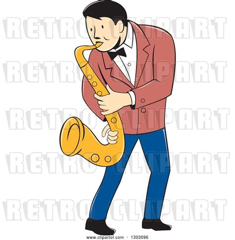 Vector Clip Art Of Retro Cartoon Male Musician Playing A Saxophone By