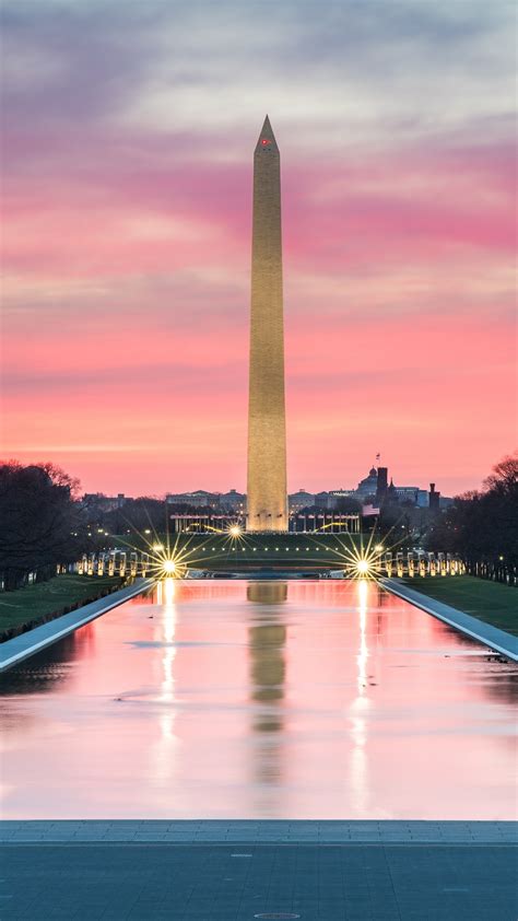 Washington Monument Sunrise From Lincoln Memorial Steps Usa Windows