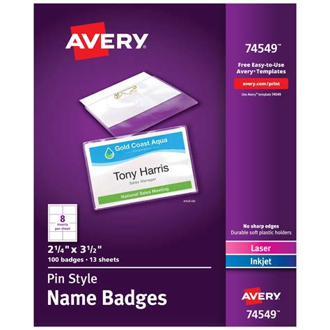 Avery Customizable Name Badges With Pins 225 X 35 100 Pin Badge