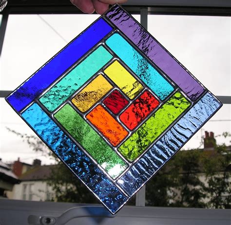 Rainbow Stained Glass Suncatcher Abstract Geometric Panel Etsy Uk