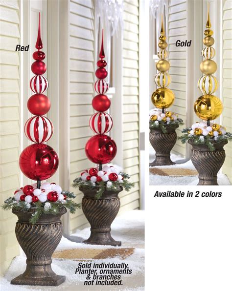 Collections Etc Stacked Christmas Ornament Ball Topiary Stake Christmas Topiary White
