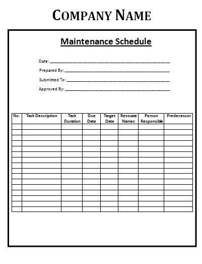 Word Maintenance Schedule Template Free Word Templates
