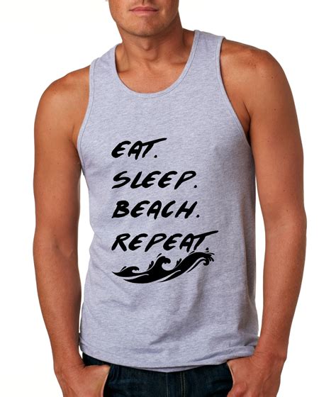 Mens Tank Top Eat Sleep Beach Repeat Fun Cool Top T Shirts Tank Tops