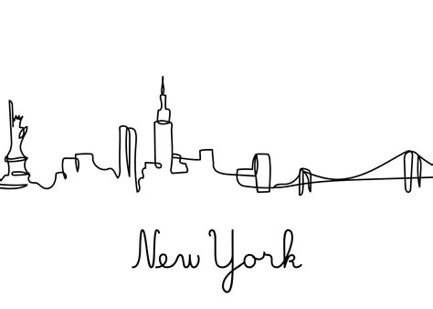 Black Ink Of New York City Skyline In One Line Style Poster 40x50