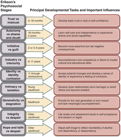 Erikson's psychosocial theory of development considers the impact of external factors, parents and society on personality development from childhood to adulthood. Illustration displaying Erik Erikson's 9 stages of ...