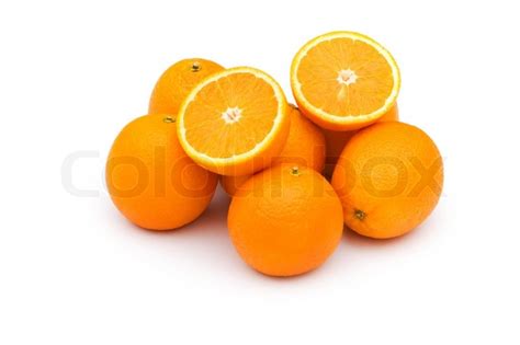 Pile Von Orangen Auf Dem Weißen Stock Bild Colourbox