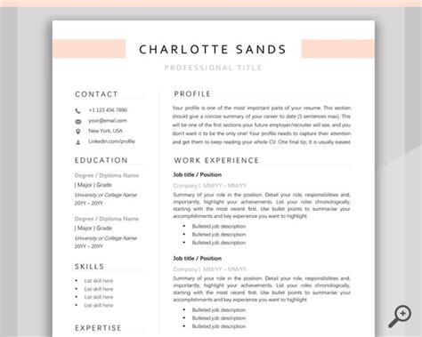 CV TEMPLATE Resume Word Professional Resume Template Etsy UK